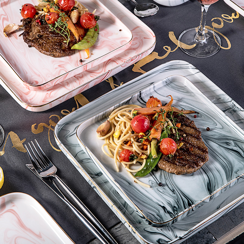 Creative steak knife and fork dish ceramic plate of flat plate set marble western food sushi the topping snack tray