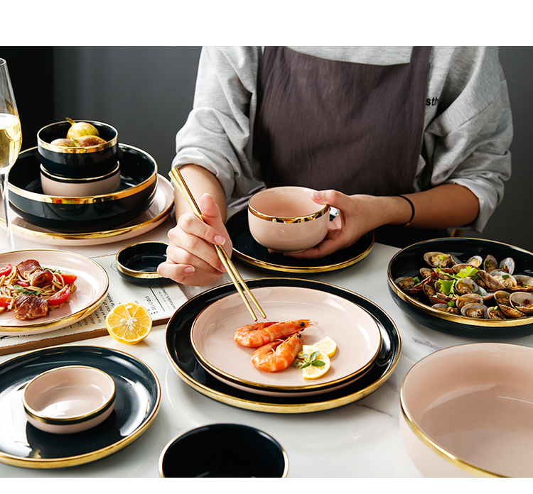 Light key-2 luxury food dish steak plate dessert plate western - style food dish Nordic dishes suit household tableware ceramic bowl plate combination