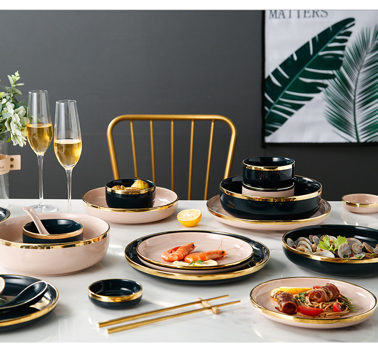 Light key-2 luxury food dish steak plate dessert plate western - style food dish Nordic dishes suit household tableware ceramic bowl plate combination