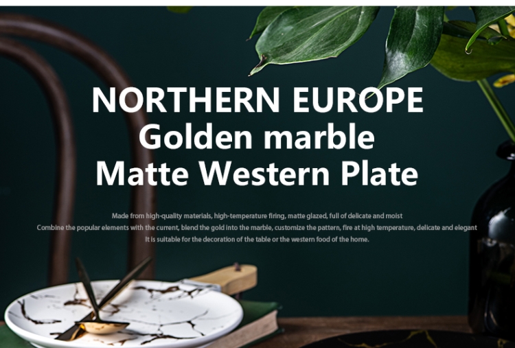 Nordic marble ceramic dish dish dish home wearing SaPan creative up phnom penh dish beefsteak dish with wooden handle cutlery
