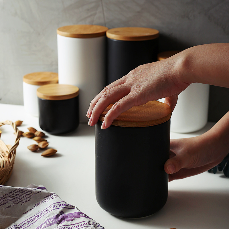 The Nordic ceramic seal as cans of food grain coffee tea storage tank of household kitchen receive The bottle