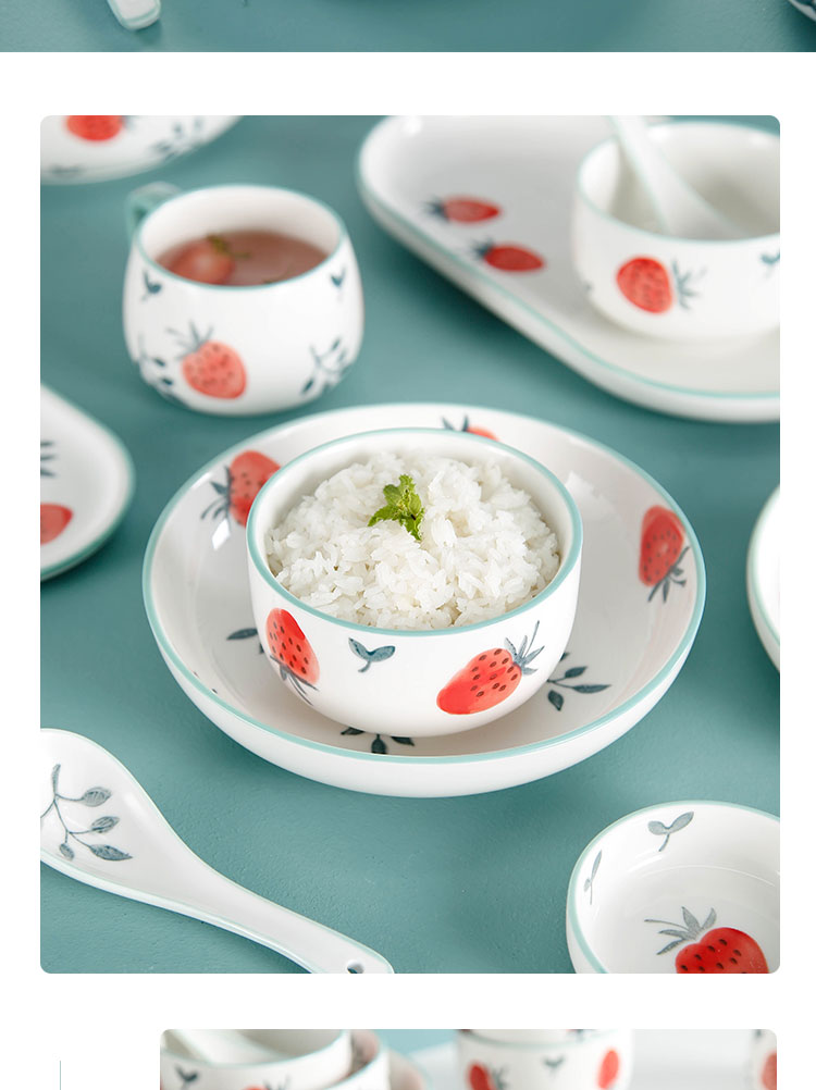 Ins plate web celebrity household ceramics small fish fresh food dish, lovely strawberry disc steak plate cutlery set combination