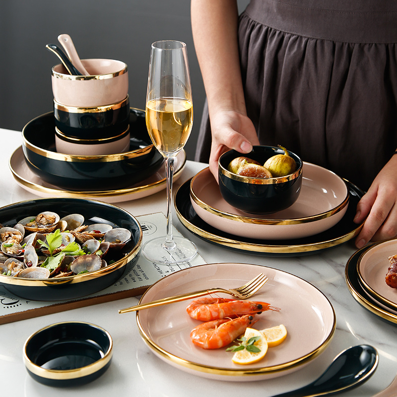 Light key-2 luxury food dish steak plate dessert plate western - style food dish Nordic dishes suit household tableware ceramic bowl plate combination