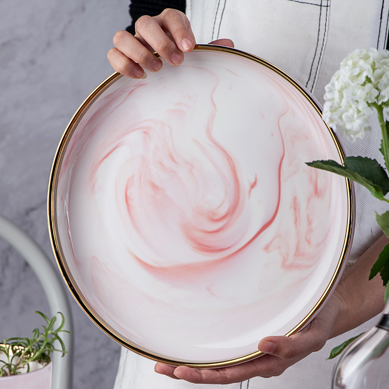 Northern dishes suit household creative ins marble ceramic powder four people eat bowl bowl bowl dish plate