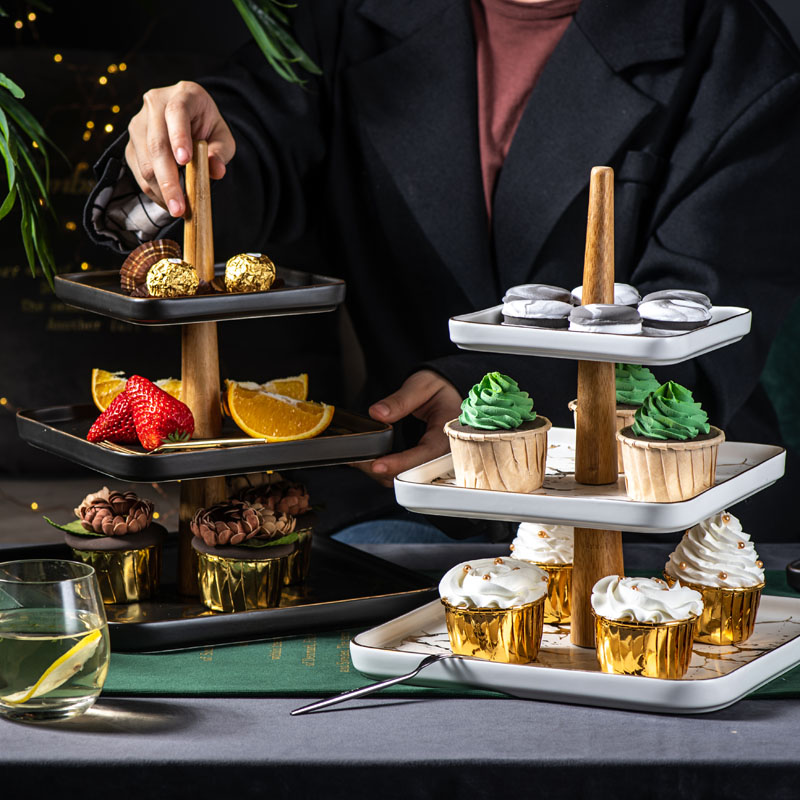 Three the layers of fruit bowl boreal Europe style living room home double ceramic afternoon tea cake heart snack tray
