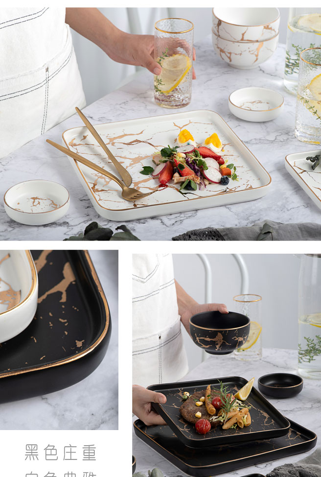 Creative ceramic plate household food dish flat rectangular plate of black beefsteak up phnom penh dish tableware portfolio