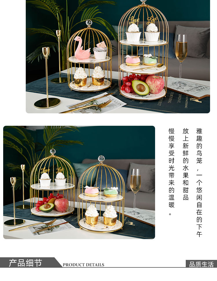 Creative dessert table furnishing articles show ceramic three layer tray was double heart cake cage shelf afternoon tea