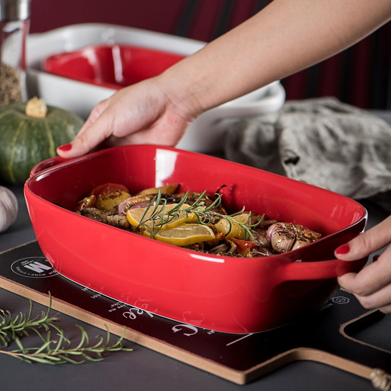 Nordic ears pan simple ceramic square household kitchen new snack plate microwave oven baking tray