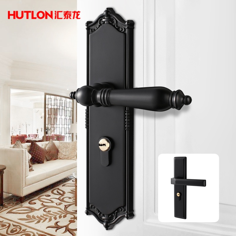Huitailong door lock indoor bedroom door lock home simple silent solid wood door lock black lock 732027