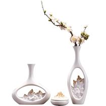 Decorative ceramic dried flower arrangement porch Chinese living room home antique creative new ornaments Zen vase wine cabinet