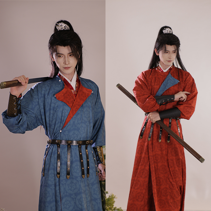 Tang-Style Round-Neck Robe [Zui Yuchen] Double-Sided Two-Tone Unisex Spring/Summer Original Hanfu for Everyday Wear, Loose Fit, Tang Half-Sleeve