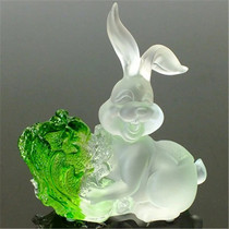 Glass rabbit lucky cabbage living room crystal ornaments crafts glass living room ornaments home furnishings