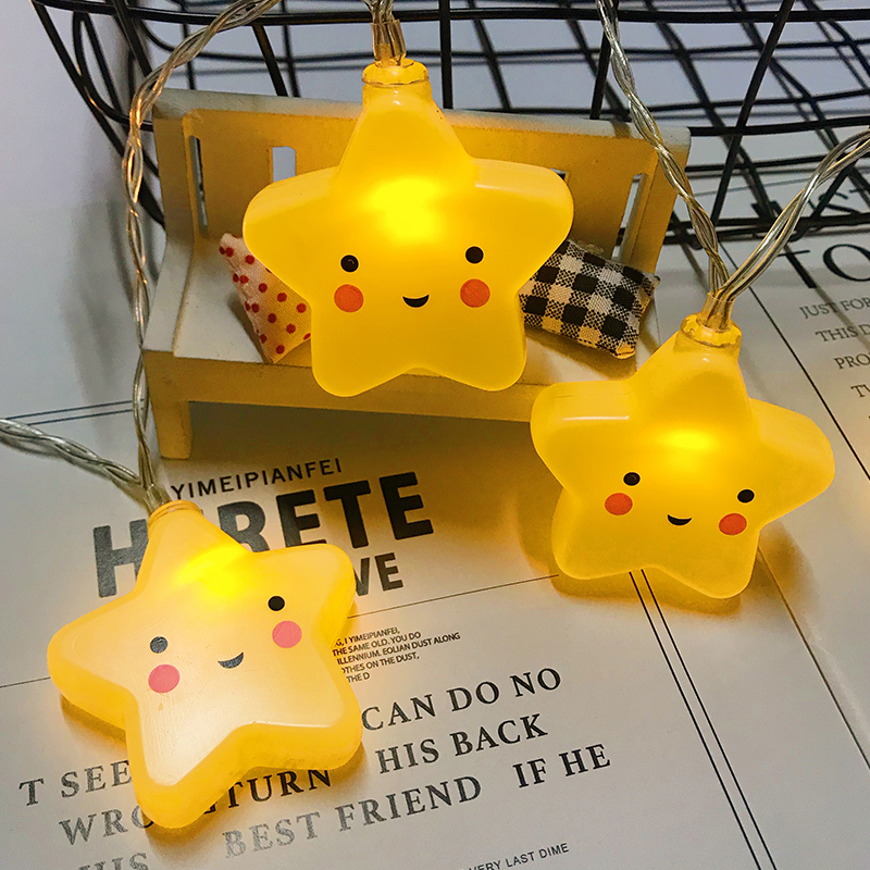 Led smiling face star lights colorful lights flashing lights full of stars cute cartoon room dormitory lights decorative bulbs ins string lights - Taobao