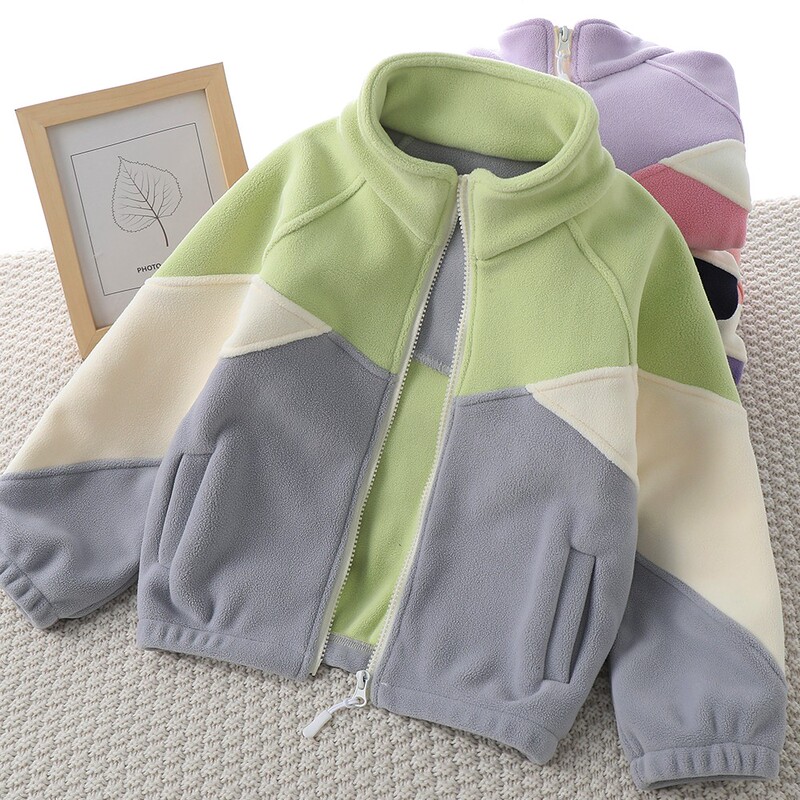 Children's Fleece Stand-Up Collar Jacket, Spring and Autumn Style, Boys' Warm Top, Stylish Sweatshirt, Baby Fleece Patchwork Cardigan