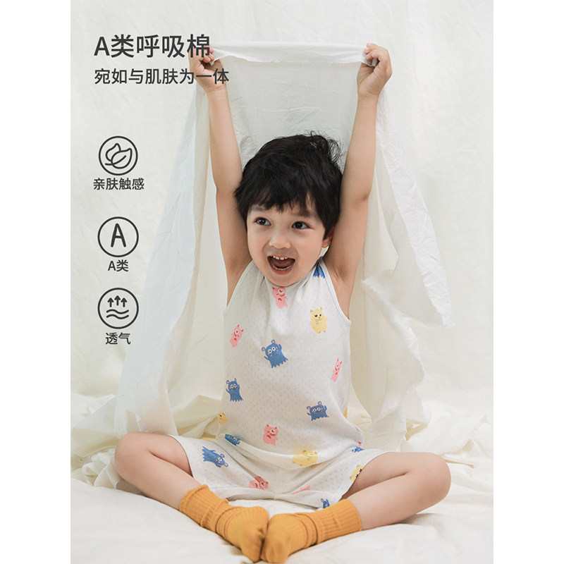 Youyou children's cartoon printing home clothes 2022 summer new skin-friendly breathable top pants boy baby pajamas