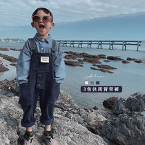 Baby boy loose denim strap pants spring and summer 2021 new childrens trousers baby pants baby pants
