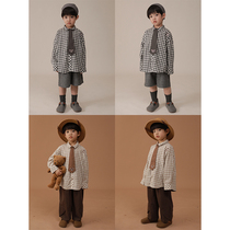 Young Yo-yo Boy Detachable Button Tie Shirt Plaid Embroidered Small Bear Shirt Jacket Childrens Spring Clothing Tide Couts