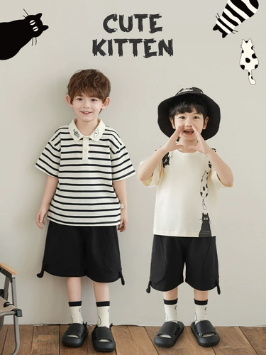 Летний комплект для мальчиков, дышащая футболка с круглым воротником, шорты