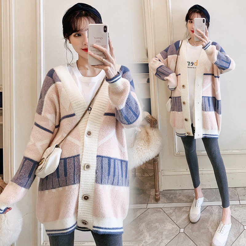 Pregnancy Woman Dress Autumn Winter Clothing Sweater Medium Long Version Loose Large Size Knit Cardiovert Knitwear Jacket Winter Suit Jacket Blouse Women Spring Autumn