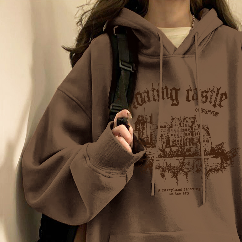 Korean American Retro Hooded Brown Sweatshirt for Women, Spring and Autumn Thin Style, 2026 New Lazy Chic Early Spring Jacket