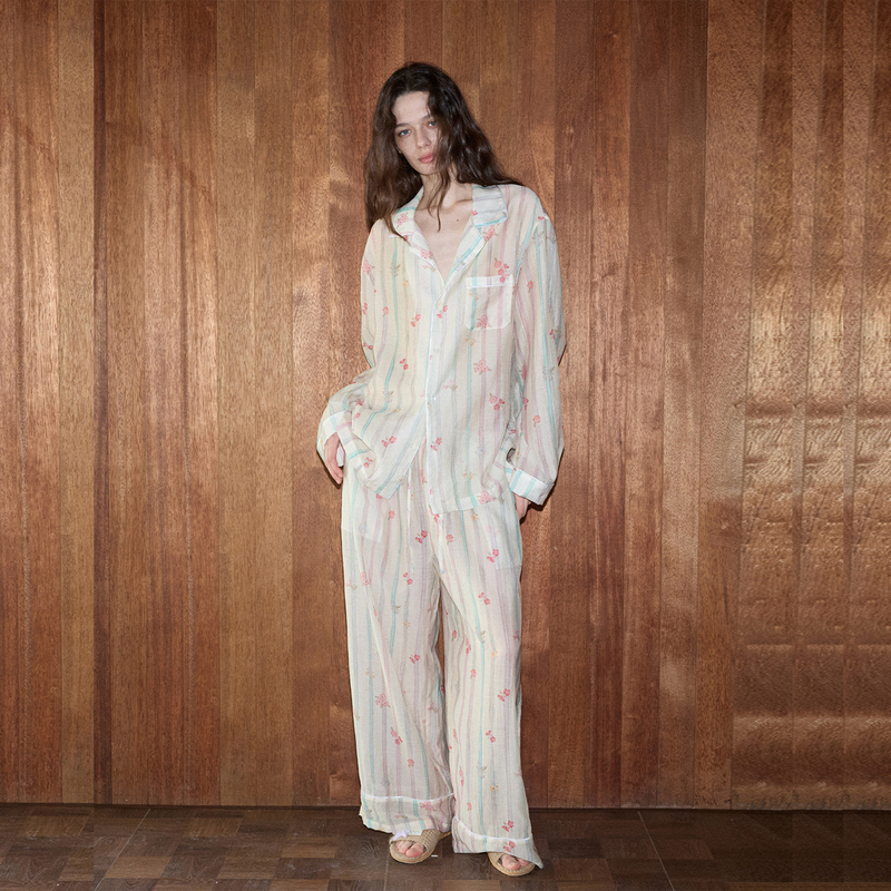 Suninroom Special Custom-Woven Tencel Semi-Transparent Floral Couple's Loungewear Set That Can Be Worn Outside as Pajamas