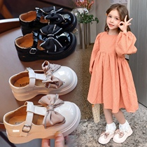 British next kiss girl leather shoes 2021 fall new children Butterfly knot princess shoes Soft bottom baby shoes