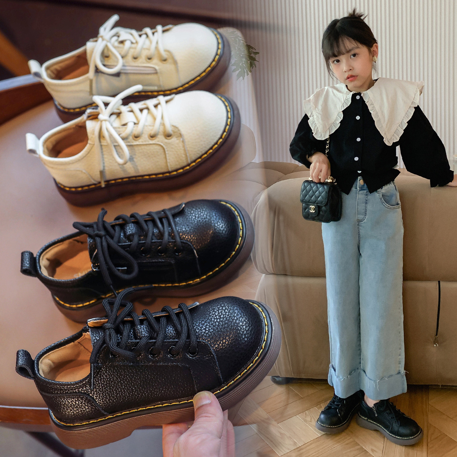 UK Next Kiss Girl Leather Shoes 2021 Fall Children's Princess Shoe Girls Inn Wind Student Performance Shoes