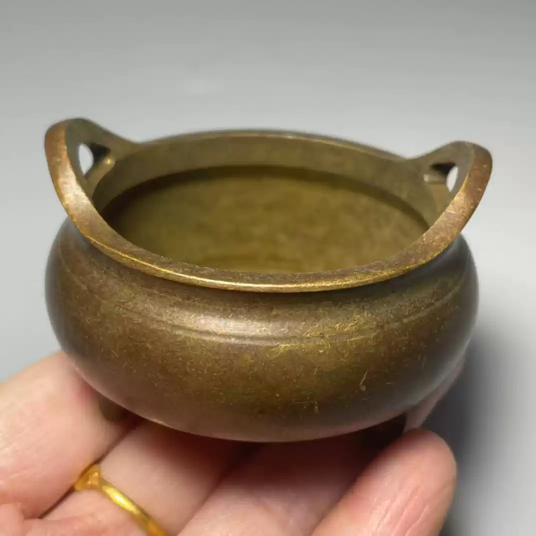 铜三足宣德炉纯铜收藏大明宣德年制三足鼎双