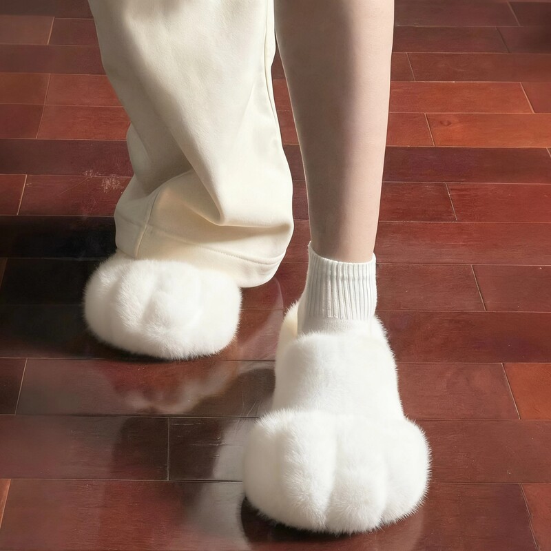 British Dgkp2026 Autumn and Winter New Cat Paw Shoes for Women, Fleece-Lined Slippers, Indoor Home Furry Cotton Slippers, Non-Slip Shoes British Dgkp2026 Autumn and Winter New Cat Paw Shoes for Women, Fleece-Lined Slippers, Indoor Home Furry Cotton Slippers, Non-Slip Shoes