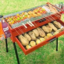 Barbecue grill household portable barbecue grill outdoor multi-functional wild camping charcoal barbecue stove full set of tools