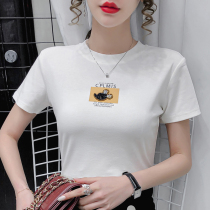 The United States and Europe Godifei womens counter 2021 summer new hot diamond short top printed short-sleeved T-shirt women