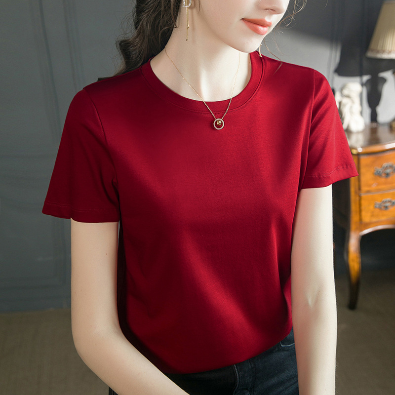 High-End Mercerized Cotton Short-Sleeved T-Shirt for Women, 2026 New Summer Slim-Fit Versatile Regular Shoulder Acetate Satin Top High-End Mercerized Cotton Short-Sleeved T-Shirt for Women, 2026 New Summer Slim-Fit Versatile Regular Shoulder Acetate Satin Top