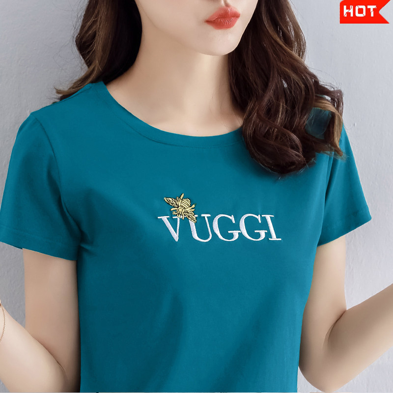 Women's counter Brother's new 2021 summer Korean edition embroidered loose white pure cotton short-sleeved T-shirt women