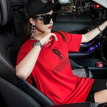 The United States and Europe brother Fei 2021 summer new item in the long section loose printing pure cotton niche design short-sleeved T-shirt womens clothing