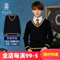 Eton Gide School Uniform Boys' Sweater Children's Pullover Knitwear Pure Cotton V-Neck Sweater Spring Autumn 09M101