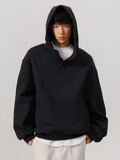 韩国Uamtor连帽卫衣男士秋冬美式潮牌高领纽扣设计感情侣休闲外套