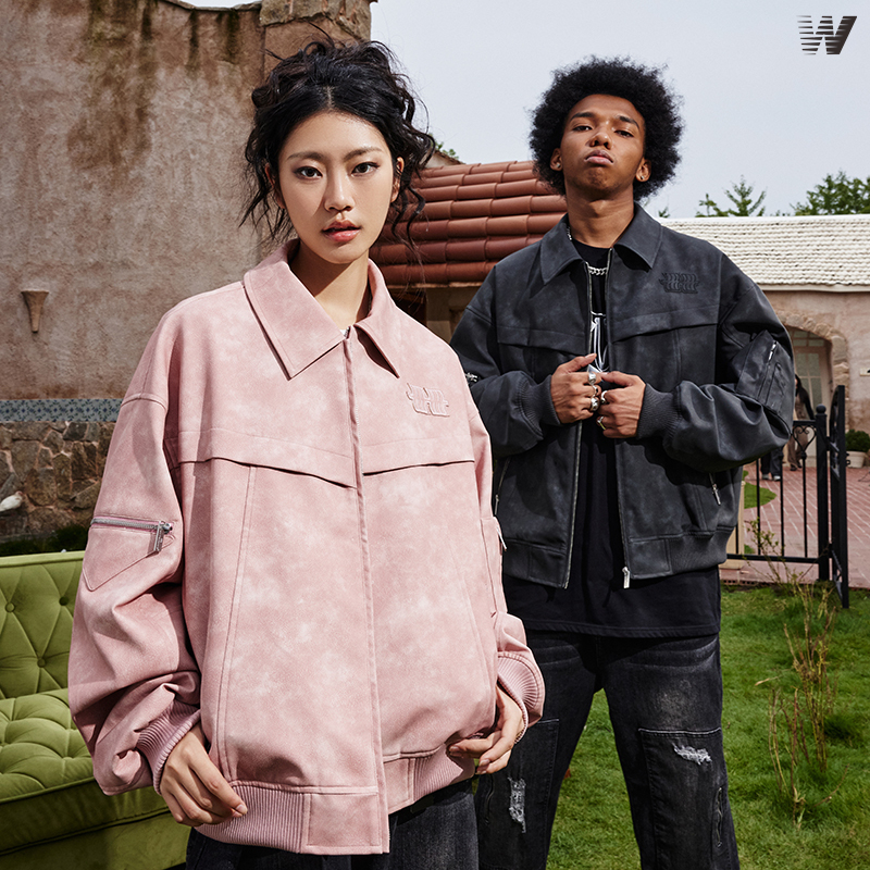 【Yin Haoyu's Style】Waitingwave Post-Apocalyptic Style Jacket for Men, American-Style Pu Leather Melard Jacket for Women