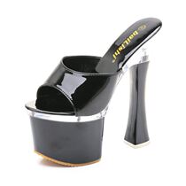 Hate Tiangao thick heel Crystal super high heel 18 20 22cm nightclub Crystal high shoes transparent sandals super stable