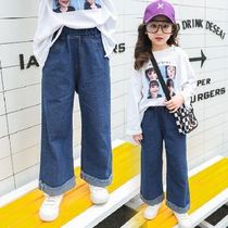 Ten-year-old girl jeans 2018 new girl pants legs Princess childrens stretch trousers wide legs wide legs