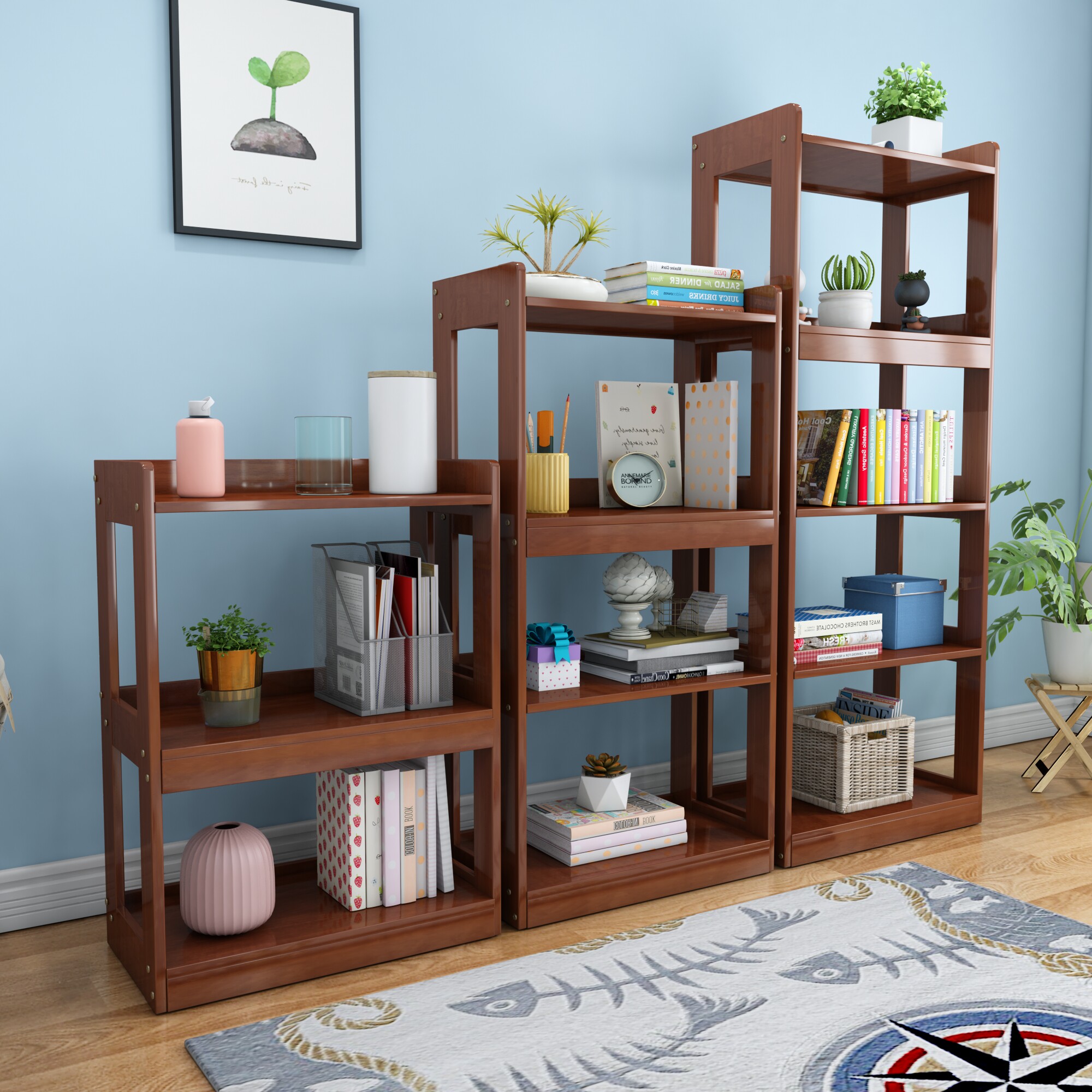 Bookshelves Shelve Shelve Ground Solid Wood Children Simple Bookcase Sub Provincial Space Student Table Multilayer Containing Layer Shelf Home