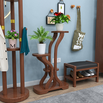 Flower shelf Indoor living room Living room floor-style shelving Ornament Flowerpots Shelf brief New Chinese solid wood plant shelf