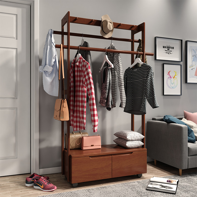 Solid wood cloakhood Home doorway Sitting Type Multifunctional Storage Hanging Clothes Hanger Floor minimalist Genguan Containing Layer Shelf