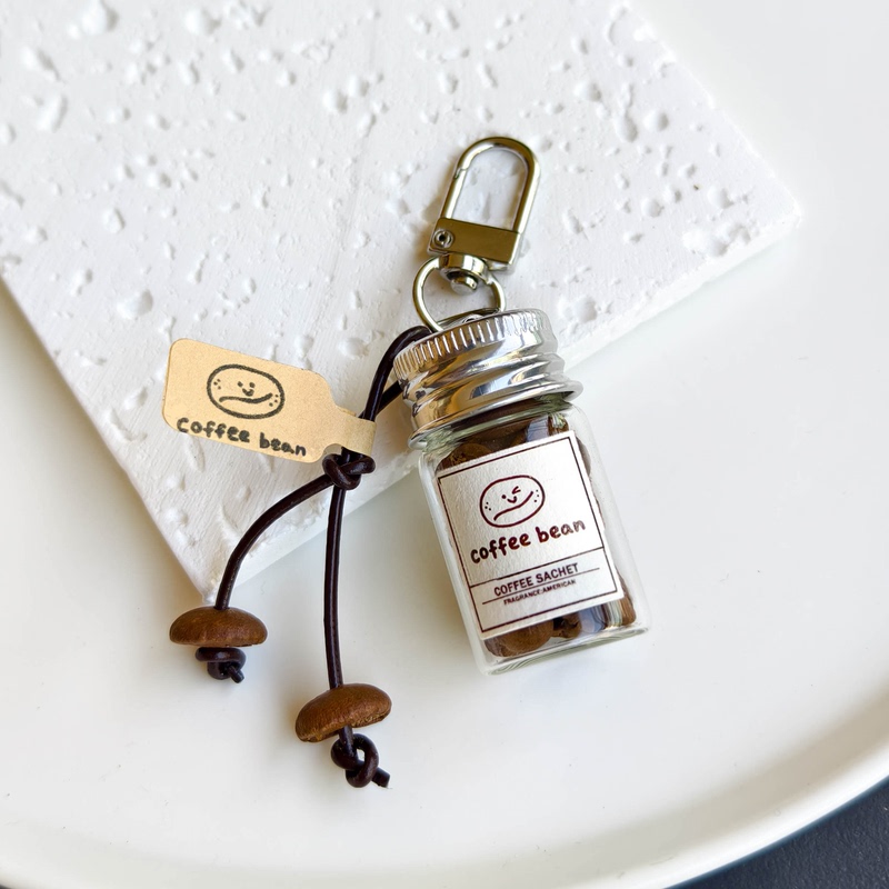 Original Real Coffee Bean Pendant, Leather Cord Decoration, Barista Merchandise, Creative Niche Planner Zipper Charm