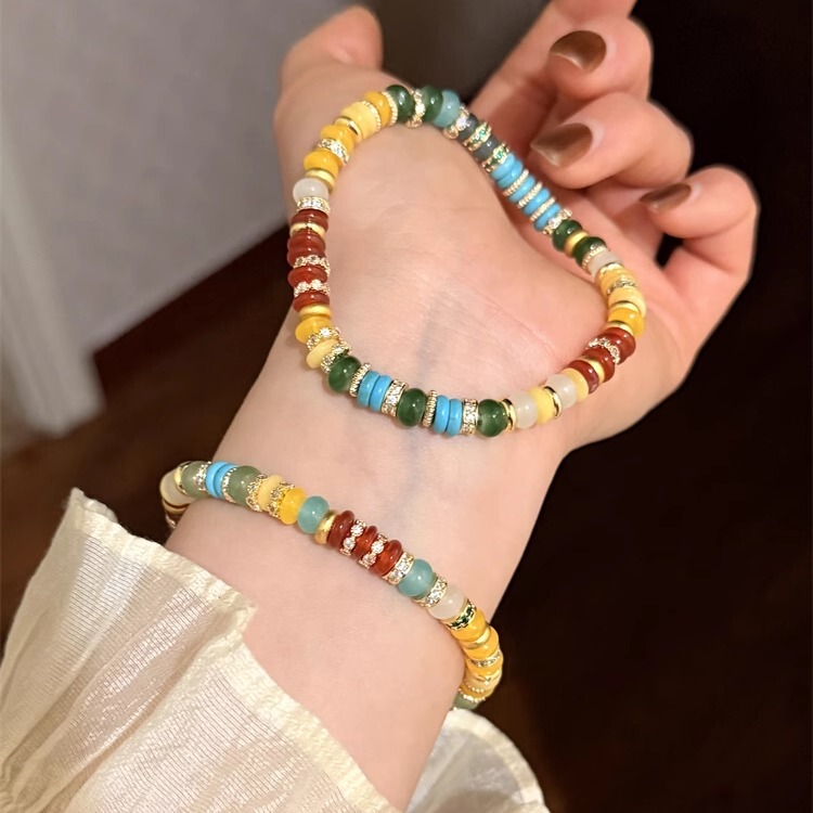 Natural Dopamine Natural Stone Bracelet for Women Rainbow Gold Diamond Multi-Treasure Tablet Gemstone Turquoise High-End Bestie Bracelet
