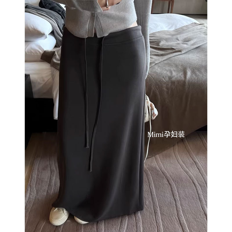 Maternity Sports Hip-Hugging Skirt, Spring/Summer 2026 New French Style, Elegant and Slimming, Without Belly Support, Gray Long Skirt