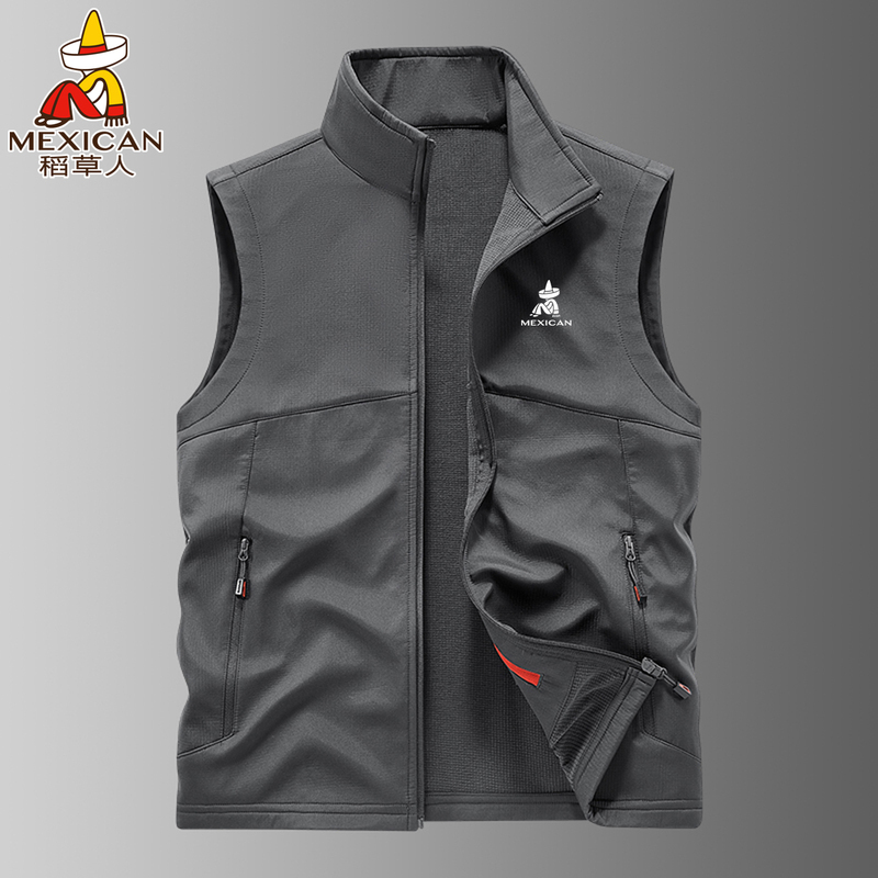 Scarecrow Soft Shell Waterproof Vest for Men, Autumn and Winter Sports Outdoor Wear, Multi-Pocket Fleece-Lined Vest