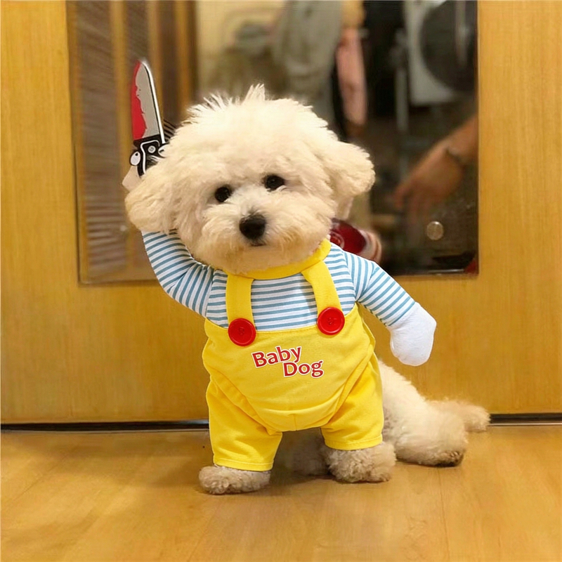 Pet Dog Funny Costume with Knife Teddy Panda Cat Halloween Cosplay Deadly Doll Transformation Outfit