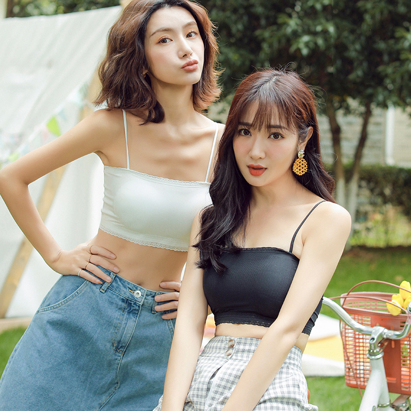 Breath and daylight anti-walking sexy lace short wear chest ribbon white hundred and hanging vest