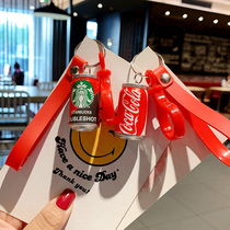 Net red cans Cola car keychain men and women cute couple pendant ins personality cartoon schoolbag hanging