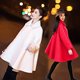 New Year festive wedding red cloak Korean version of thin and fat sister woolen coat mid-length babydoll double-breasted